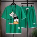 2024 Men's Summer Waffle Set Brand Fashion Casual T-shirt+Shorts Set Men's Sports Set Loose ComfortableSlo Two-piece Set. 
