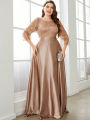 Mgiacy Crew neck long sleeve sequin patchwork satin long gown ball dress Party dress Bridesmaid dress. 