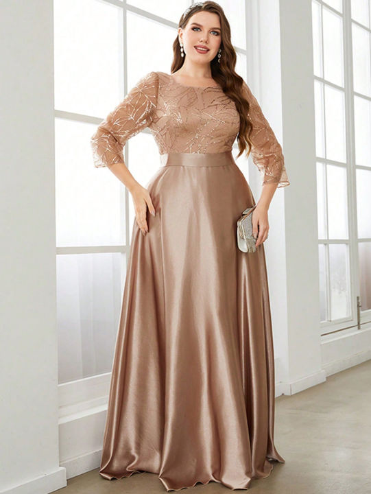 Mgiacy%20Crew%20neck%20long%20sleeve%20sequin%20patchwork%20satin%20long%20gown%20ball%20dress%20Party%20dress%20Bridesmaid%20dress%20-%20Image%205