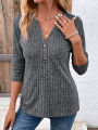 Women's Fashionable V-neck Button Up Top With Pit Stripes. 