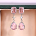 Huitan Fresh Pink/Yellow Cubic Zirconia Dangle Earrings for Women Temperament Elegant Female Earrings Engagement Wedding Jewelry. 