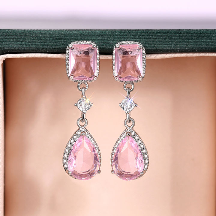 Huitan%20Fresh%20Pink/Yellow%20Cubic%20Zirconia%20Dangle%20Earrings%20for%20Women%20Temperament%20Elegant%20Female%20Earrings%20Engagement%20Wedding%20Jewelry%20-%20Image%202