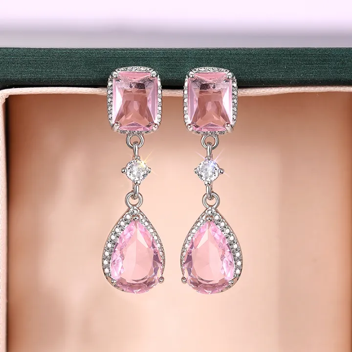 Huitan%20Fresh%20Pink/Yellow%20Cubic%20Zirconia%20Dangle%20Earrings%20for%20Women%20Temperament%20Elegant%20Female%20Earrings%20Engagement%20Wedding%20Jewelry%20-%20Image%202