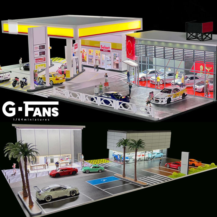 G Fans 1/64 Scale Car Garage Miniatures Model Car Parking Lot Diecast Scene Display Vehicle Scene Toy Background Collection