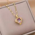 Colorful Heart of Ocean Crystal Pendant Titanium Steel Necklace For Girls.