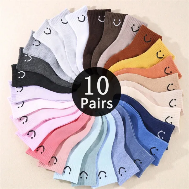 10%20Pairs%20of%20Cute%20Solid-Color%20Smiling%20Face%20Pattern%20Children's%20Mid-Calf%20Socks,%20Suitable%20for%20Boys%20and%20Girls%20Socks%20-%20Image%202