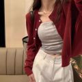 Red Cardigan Sweater for Women Soft Knit Long Sleeve Button-up Crop Jacket Blouse Top Spring Autumn Shrunken Cardigan Y2K. 
