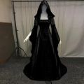 Medieval Renaissance Maxi Train Dress Women Halloween Devil Pagan Witch Wedding Costume Hooded Gown Robe Cosplay Costume. 