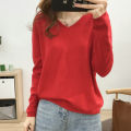 Autumn V Neck Sweater Women Basic Solid Loose Female Sweaters Knitted Pullovers Casual Korean Streetwear Jumper Ladies Tops. 