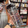 2 Liter Sports Straw Water Bottle with Stickers Portable Large Capacity Fitness Bike Cup Summer Ice Cold Water Jug with Time Marker. 