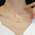 DIEYURO 316L Stainless Steel Personality Dragonfly Pendant Necklace For Women Fashion Girls Clavicle Chain Party Jewelry Gifts. 