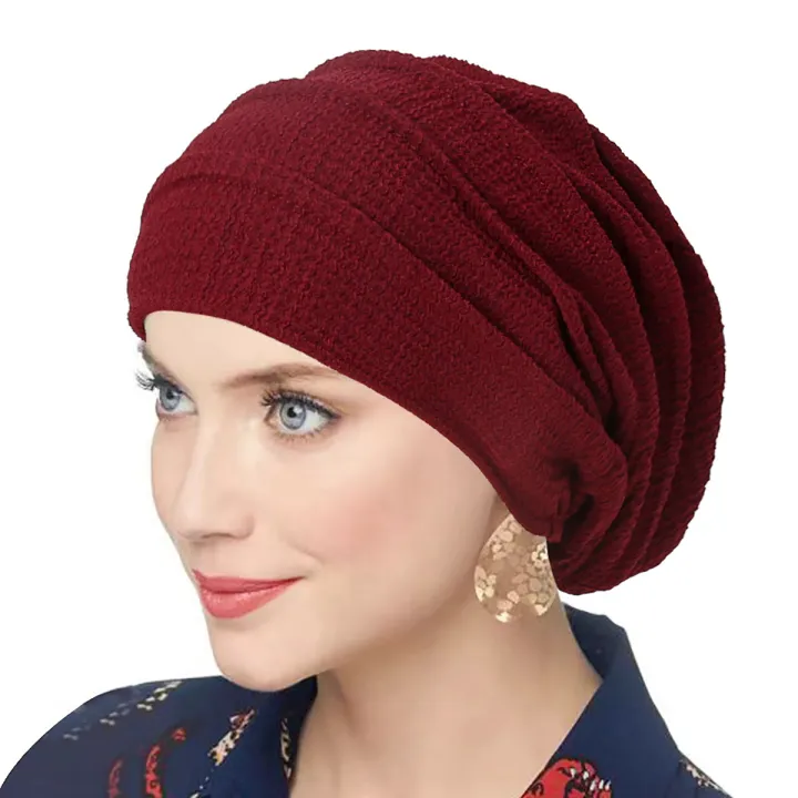 Trendy%20Crinkle%20Women's%20Solid%20Color%20Hijab%20Turban%20Soft%20Elastic%20Indian%20Bonnet%20Head%20Wrap%20Head%20Scarf%20Chemotherapy%20Cap%20-%20Image%203