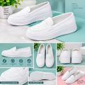 Women White Loafers Shoes | Ladies Slip-On Flat Shoes | Comfortable Casual Walking Shoes | Stylish Thick Sole Footwear. 