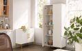 EF furniture White Storage Cabinet 69” Tall - Storage Cabinet w/ 2 Doors and Adjustable Shelves, Freestanding Kitchen Pantry w/Gold Handles and Legs, Wooden Wardrobe Cabinet for Bedroom, Laundry. 