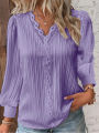 Women Lace Stitching Shirt Solid V-neck Simple Black Chiffon Decoration Hollow Out Design Fashion Elegant Top Office Lady Blouse. 