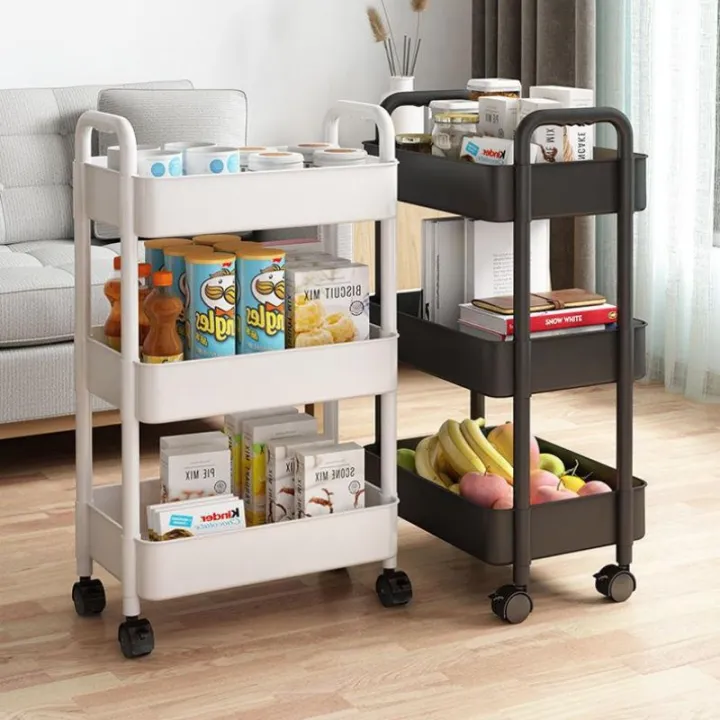 3 Tier Rolling Storage Cart with Wheels Rack White/Black | Shop.com.mm