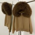 Coat Women Cardigan Natural Fox Fur Coat Women Real Mongolian Fur Knitwear Female Spring Autumn Hooded Knitted Fur Jacket. 