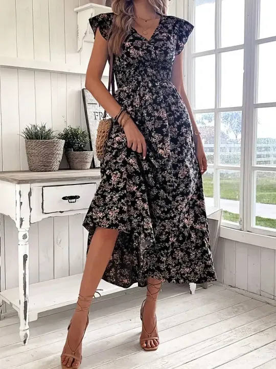 Plus%20Size%201XL-5XL%20Women's%20Fashion%20Summer%20Floral%20Print%20V-Neck%20Ruffle%20Hem%20Dress%20Ladies%20Short%20Sleeve%20Elegant%20Flare%20Dress%20Long%20Dress%20-%20Image%204