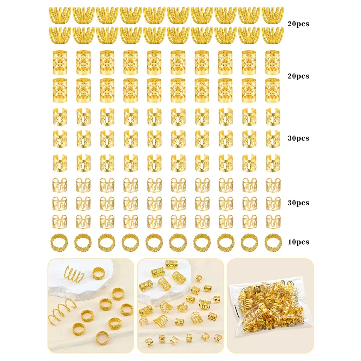 110%20Pcs%20Gold%20Hair%20Jewelry%20for%20Braids%20and%20Dreadlocks%20-%20Metal%20Rings,%20Cuffs,%20Clips%20Accessory%20Decorations%20-%20Golden%20Yellow%20-%20Image%202