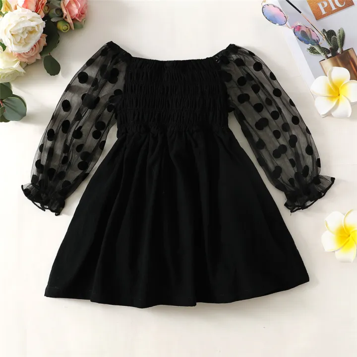 1-6%20Year%20Baby%20Girl%20Fashion%20Off%20the%20Shoulder%20Black%20Mesh%20Long%20Sleeved%20Dress%20%20for%20Spring&Autumn%20Party%20Photography%20Skirt%20Outfits%20-%20Image%205