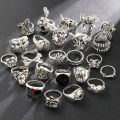 24 Pcs Gothic Skeleton Unisex Ring Set Punk Grunge Butterfly Frog Woman Man Jewelry Hip Hop Party Street Ring Accessories .