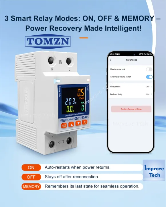TOMZN%20New%20Model%20Smart%20Wifi%20Breaker%20TUYA%20SmartLife%20(%20WAPDA%20Units%20Lock%20)%20Earth%20Breaker,%20Relay%20Last%20State%20Memory.%2063A%20110-230V%20WIFI%20Switch%20kWh%20Metering%20Circuit%20Breaker%20Timer%20with%20voltage%20current%20leakage%20temperature%20protection%20-%20Image%204