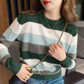 Striped Pullover Knitted Tops Women 2025 Autumn New Loose Casual Long Sleeve O Neck Thin Sweater Female. 