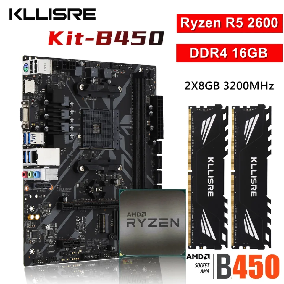 Kllisre B450 Kit AMD Ryzen R5 2600 Processor DDR4 16GB (2*8GB