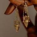 Punk style glossy copper inlaid zircon cone long earrings for women fashion new in charms earings banquet jewelry.