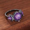 Fashion Female Round Purple Imitation Fire Opal Black Rings for Women Bridal Accessories High Quality Vintage Jewelry .