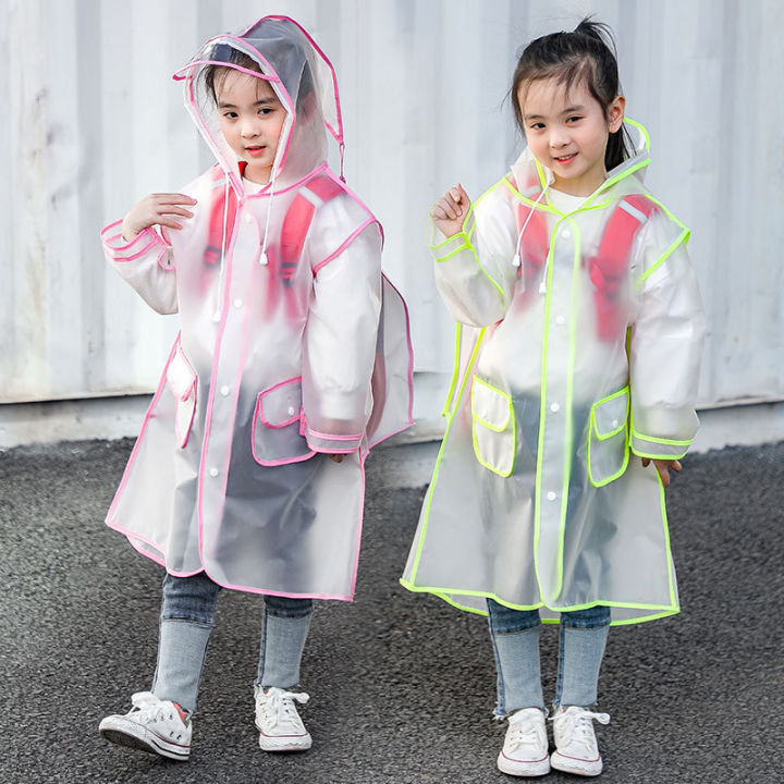 EVA Transparent Children Raincoat Girls Whole Body Waterproof Boys Kindergarten Pupils Poncho With Schoolbag Space