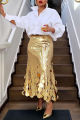 Women's Plus Size Formal Skirts Elegant Gold Long Sequin Party Club Evening High Waist Skirts Female Casual Cocktail Skirts. 