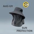 Outdoor Fisherman Hat Wide Brim Bucket Hat with Neck Cover Men Summer Breathable Mesh Sun Protection Visor Anti UV Cap Unisex.