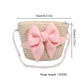 Cute Bow Straw Shoulder Bags Baby Girls Handmade Woven Crossbody Bag Princess Kids Messenger Bags Mini Coin Purse Beach Handbags.
