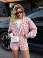 hh Women Trendy Polka Dot Two Piece Tracksuit Long Sleeve Crop Jacket & Shorts Set Casual High Street Summer Women Daily Outfit. 