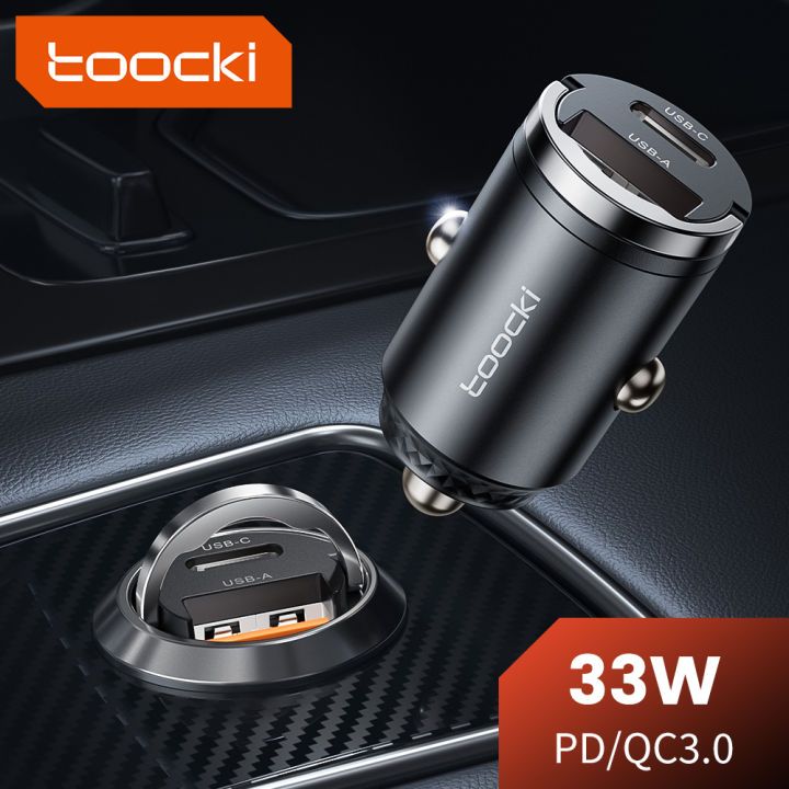 Toocki 33W Mini Car Charger PD QC3.0 Quick Charge Type C Pull Ring Car USB Charger For iPhone 15 S24 Support PPS