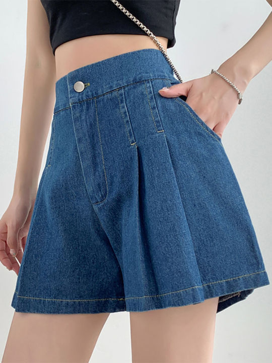 DFRCAEG%202024%20Summer%20Plus%20Size%20Denim%20Shorts%20For%20Women%20High%20Elastic%20Waist%20Blue%20Or%20Sky%20Blue%20Pleated%20Mini%20Large%20Size%20Short%20Femme%20-%20Image%208