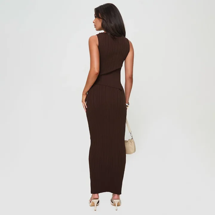 Summer%20New%20Pure%20Color%20round%20Neck%20Unisex%20High%20Waist%20Long%20Dress%20Slimming%20Set%20High%20Waist%20Long%20Skirt%20Top%20And%20Bottom%20Ensemble%20-%20Image%206