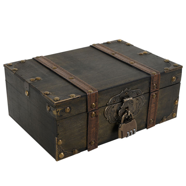 Vintage Wooden Jewelry Box with Combination Lock Antique Treasure Chest ...