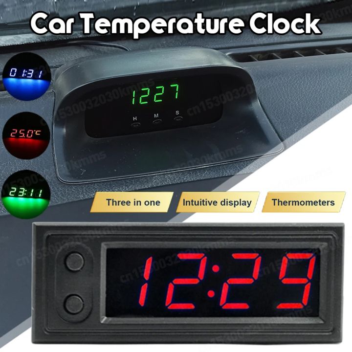 3 Colors Car Clock Universal Automotive Digital Clock Date 3 in 1 LCD ...