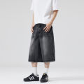 2026 Summer American Lightning Crack Black Grey Jeans Men's Straight Tube Loose Wide Leg Shorts Y2k Street Hip Hop Sevens. 