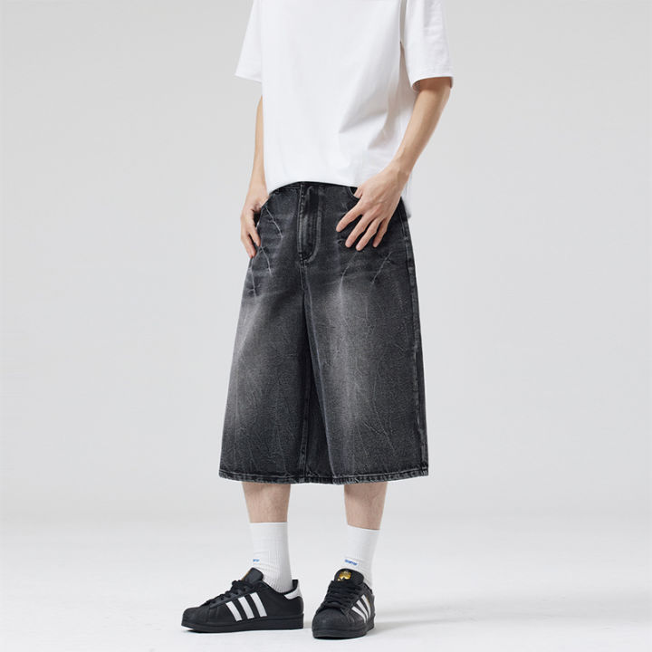2026%20Summer%20American%20Lightning%20Crack%20Black%20Grey%20Jeans%20Men's%20Straight%20Tube%20Loose%20Wide%20Leg%20Shorts%20Y2k%20Street%20Hip%20Hop%20Sevens%20-%20Image%203