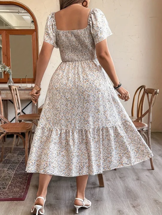 Plus%20Size%20Romantic%20Floral%20Print%20Square%20Neck%20Elastic%20Waist%20A-Line%20Hem%20Sleeve%20Long%20Dress%20for%20Women%20Holiday%20Casual%20Dress%20-%20Image%202