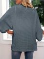 Oversized casual cardigan, women's plus size waffle knit cardigan with three-quarter length sleeves. 