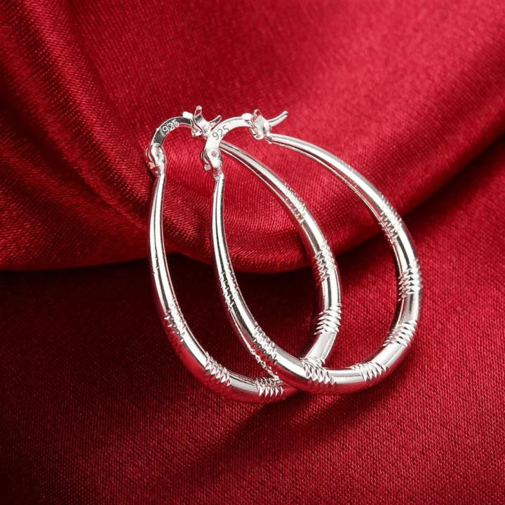 Charms silver color 3CM hoop Earrings for Women fashion party wedding Jewelry fine Christmas Gifts