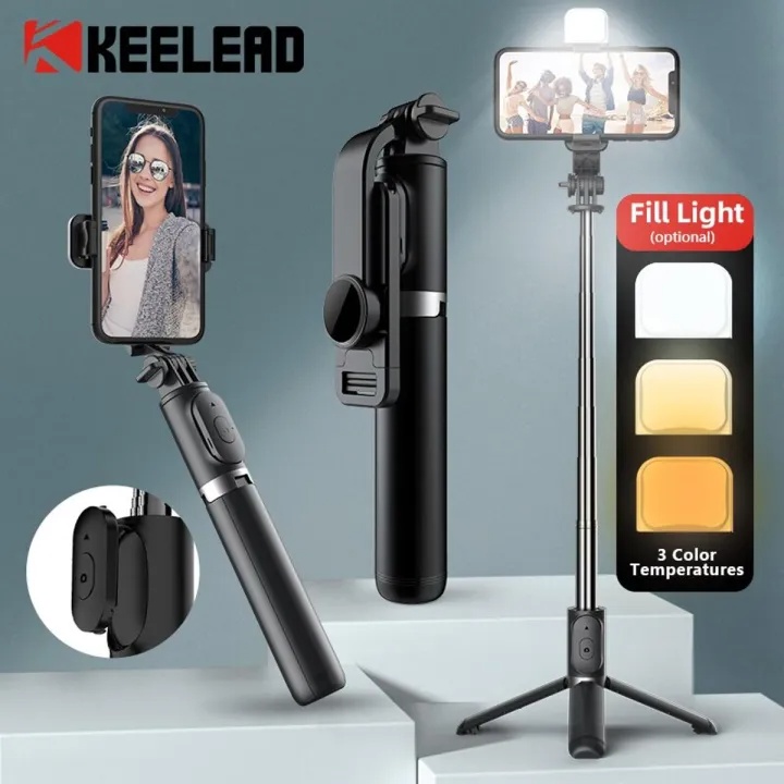 Q07 Selfie Stick & Mini Tripod with Bluetooth Remote, Fill Light & 100cm Extendable Rod for Phones
