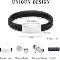 Cremation Jewelry Leather Bracelet Bangle Wristbands for Men Women Stainless Steel Magnetic Braided Cuff Jewelry Keepsake.