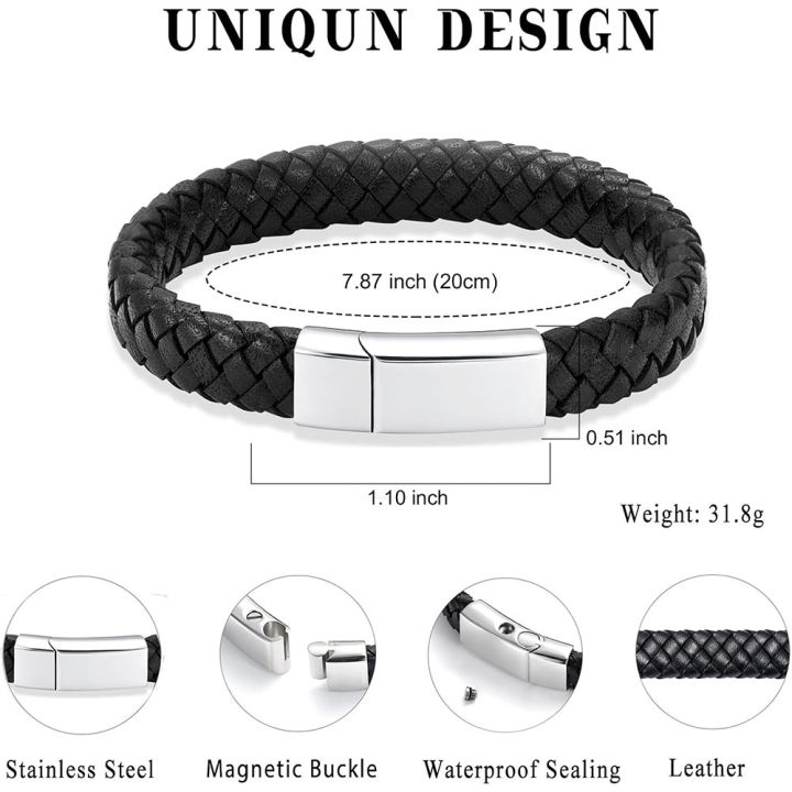 Cremation%20Jewelry%20Leather%20Bracelet%20Bangle%20Wristbands%20for%20Men%20Women%20Stainless%20Steel%20Magnetic%20Braided%20Cuff%20Jewelry%20Keepsake%20-%20Image%202