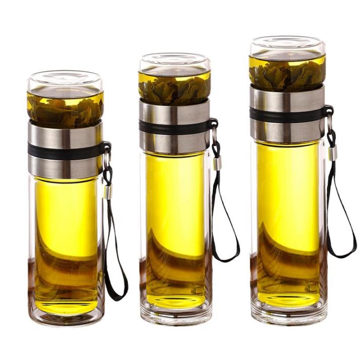 Glass Tea Infuser Bottle Leak-Proof Travel Mug Double Wall Tea Cup Portable Infuser Water Bottle, Water Separation Tea Bottle