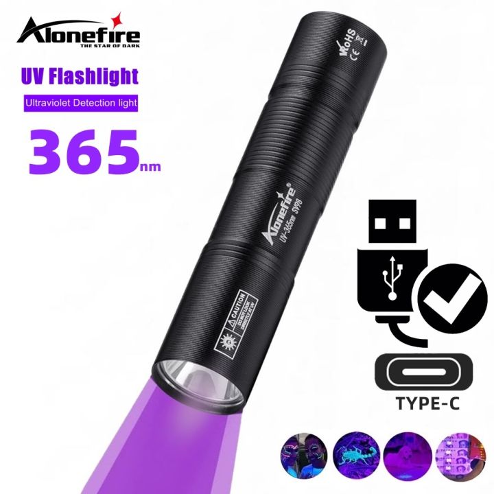 365nm UV Flashlight USB Rechargeable Mini Palm Ultraviolet Nail Lamp Pets Urine Cat Tinea Money Ore Marker Detection Light